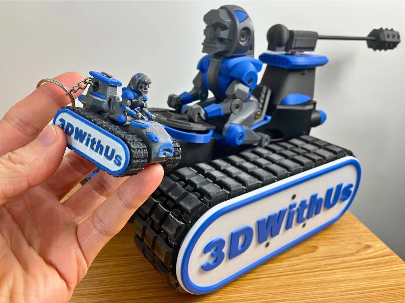 3D printed DeathRacer keychain from 3D scan showing fine details and multicolor finish on Snapmaker U1