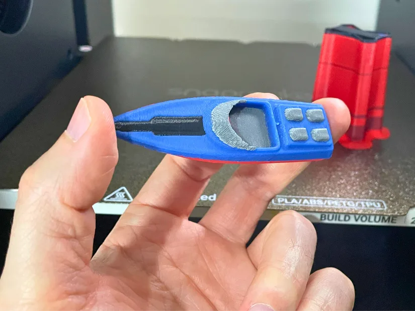 3D printed RC boat miniature from 3D scan showing multicolor details